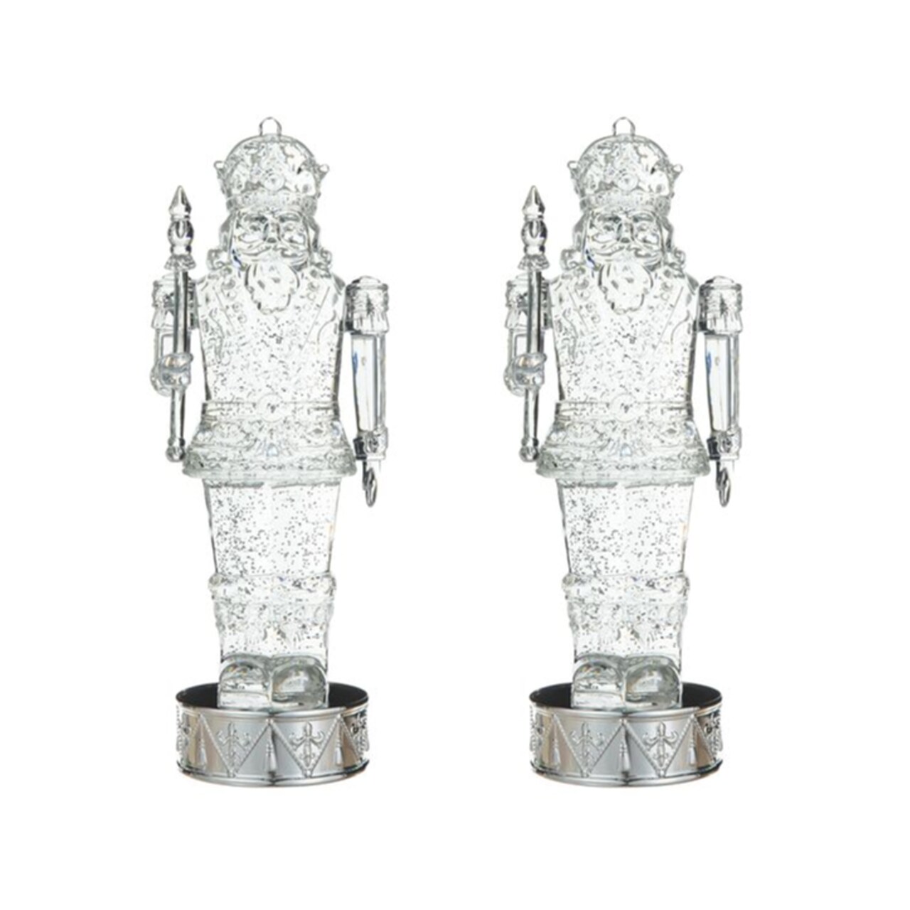 Set of 2 12.5"H Lighted Acrylic Crystal Nutcracker Figurine Waterglobe